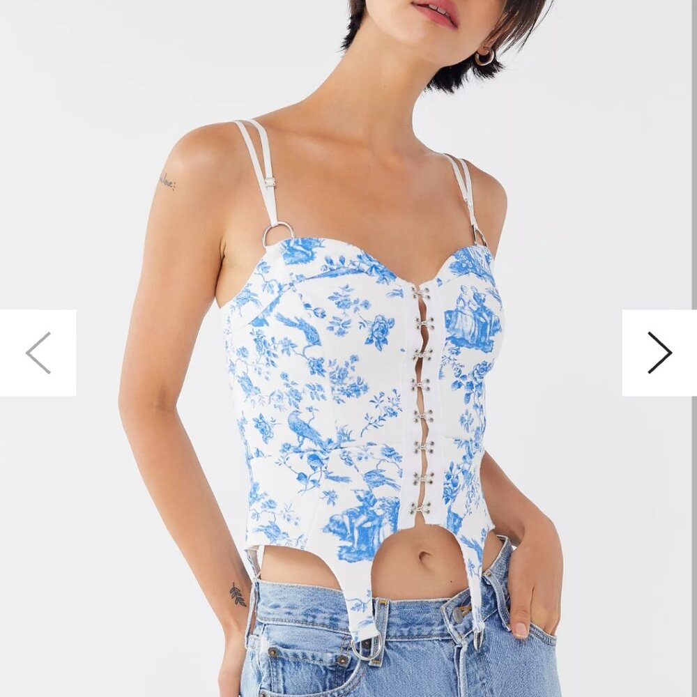 For Love and Lemons Blue Toile Top